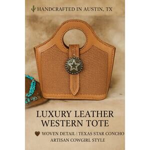 NEW Western Leather Tote Bag Cowgirl Star Concho Handmade Woven Tan Satchel